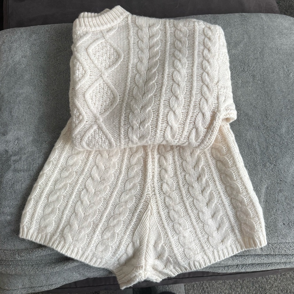 Daily Drills Cream Cable Knit Sweater Set